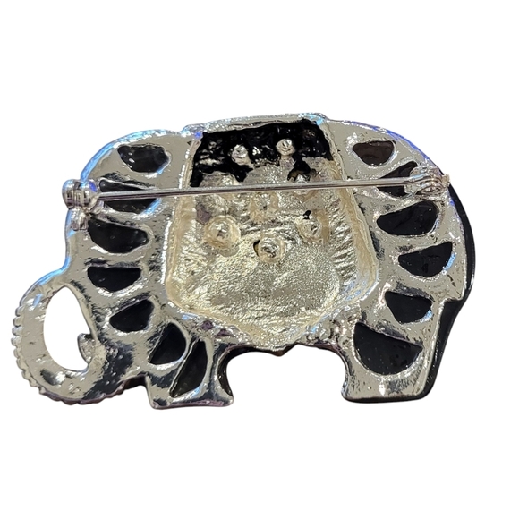 Vintage Silver Toned Rhinestone Elephant Brooch with Blue Stone Eye - Picture 3 of 4